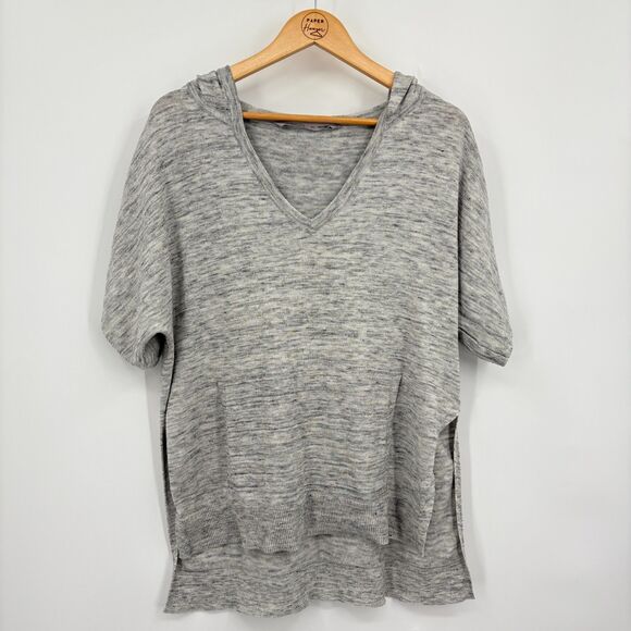 ATHLETA Oversized Short Sleeve Hooded Grey Pullover, Sz XS, Side Slits Cover Up - Picture 3 of 11